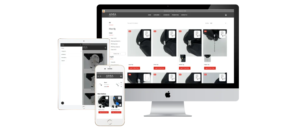 Tienda PrestaShop de Aimia Body Jewelry vista en ordenador, tableta y móvil